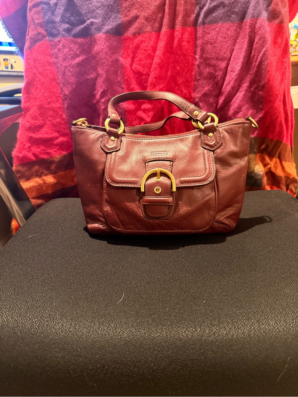 Coach SoHo Buckle Leather Handbag in Deep Burgundy